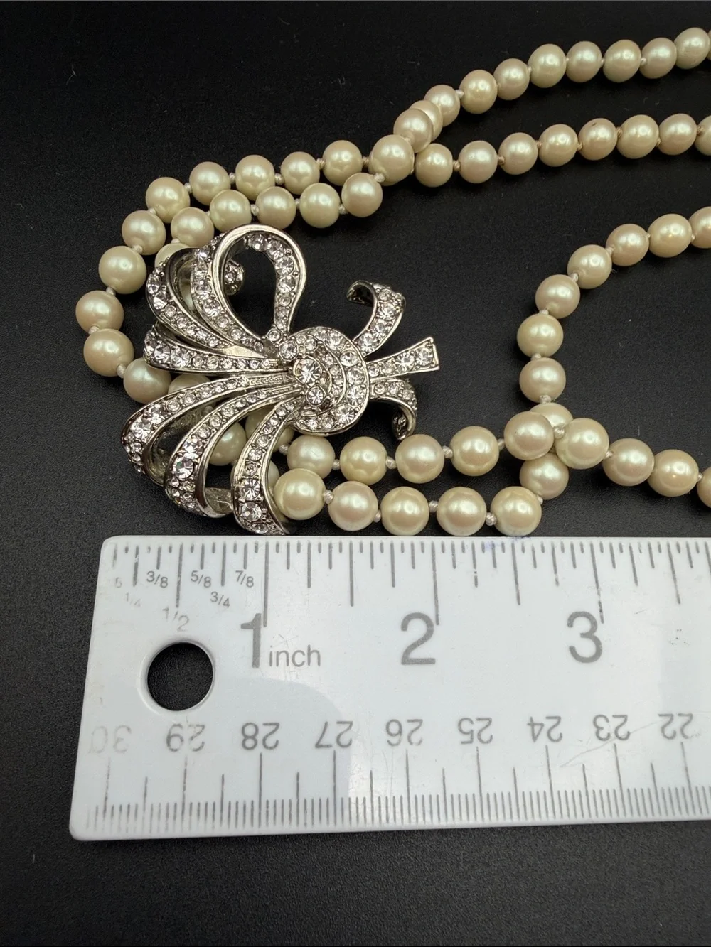 Carolee Rhinestone Brooch with Faux Pearls #811 hand knotted